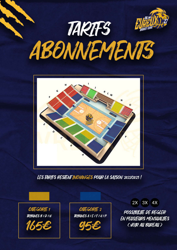 Tarifs abonnements, saison 2022-2023