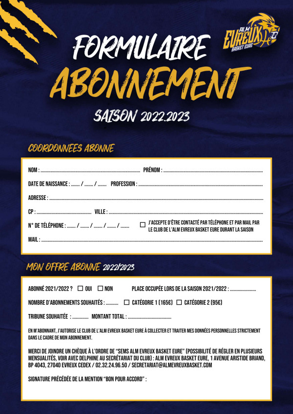 Tarifs abonnements, saison 2022-2023