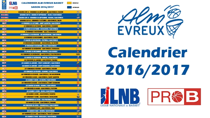 Le calendrier complet 2016/2017